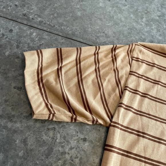 NWT Vintage Polo Shirt Mens Small Sparetime Single Stitch Retro Brown Tan Stripe - Picture 9 of 10
